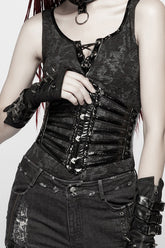 Gaine Steampunk pour Femme en Similicuir Noir avec Lacets